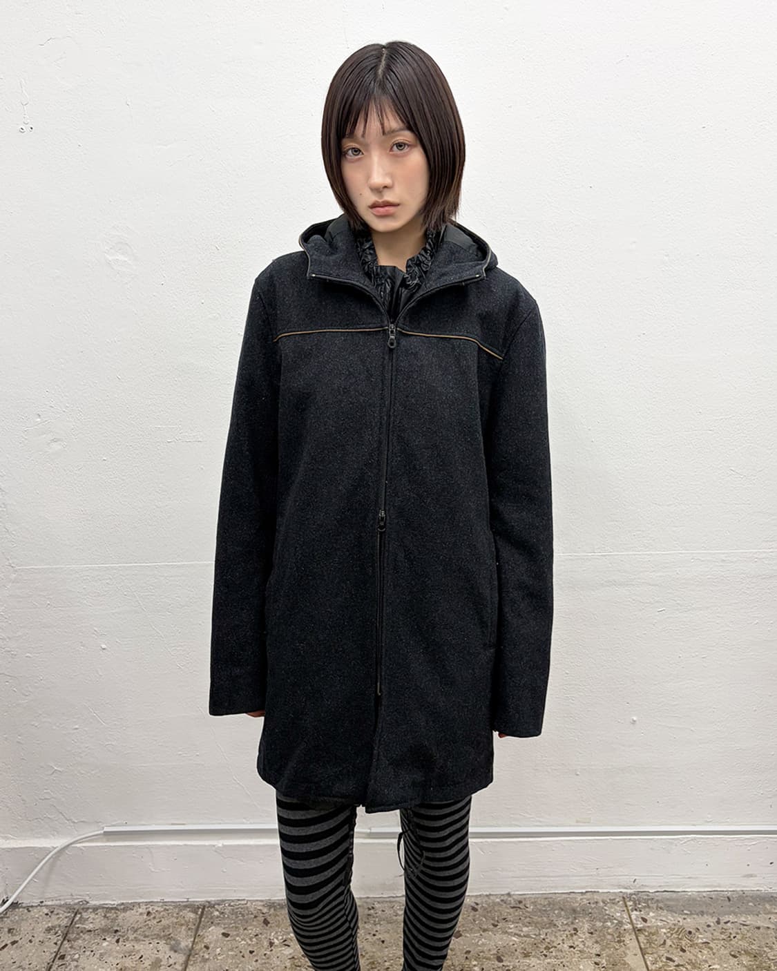 프렌치 디자이너 후디드 지퍼 코트 상품이미지1