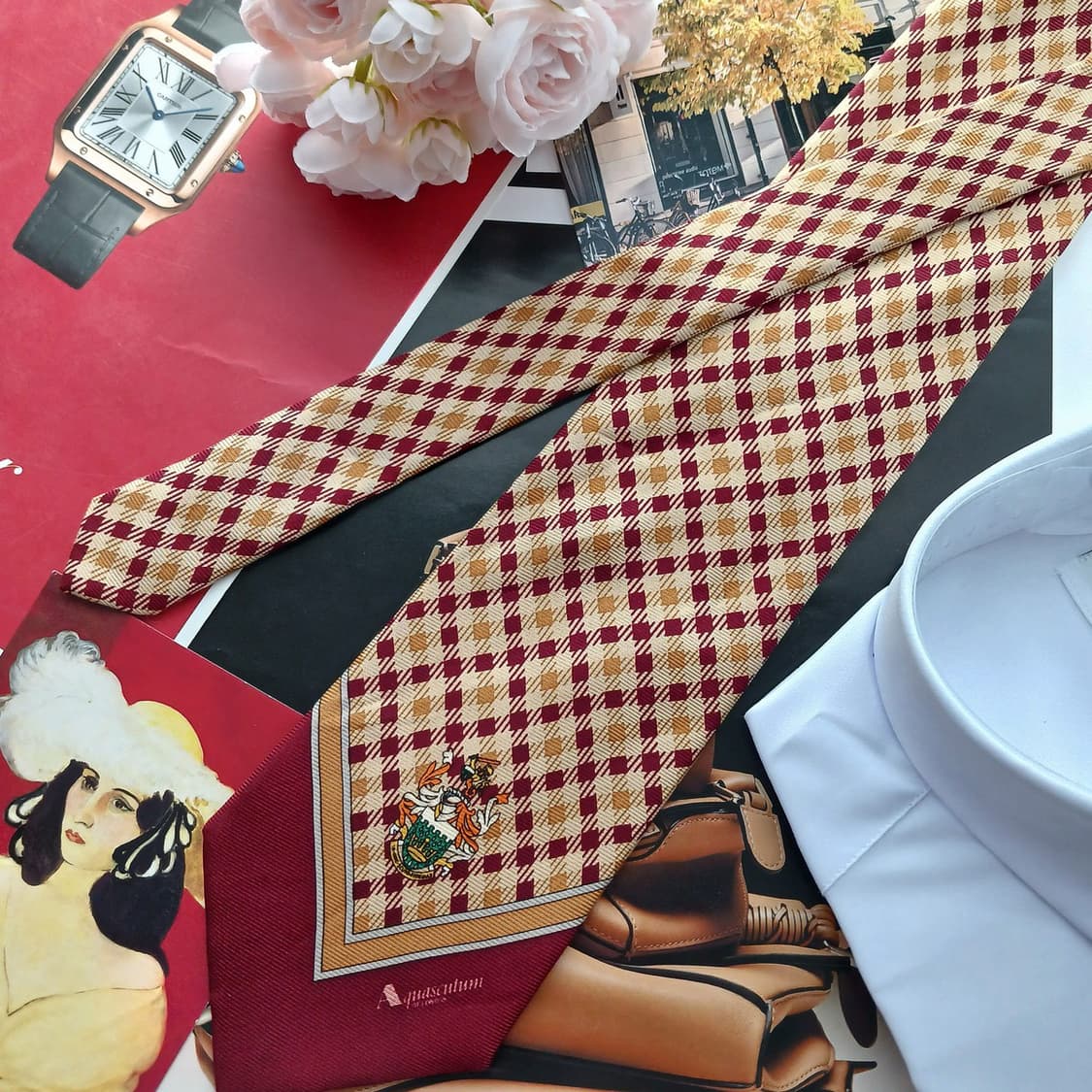 아쿠아스큐텀 실크 버건디 다이아 넥타이 9.8cm A등급  A18777
 상품이미지3