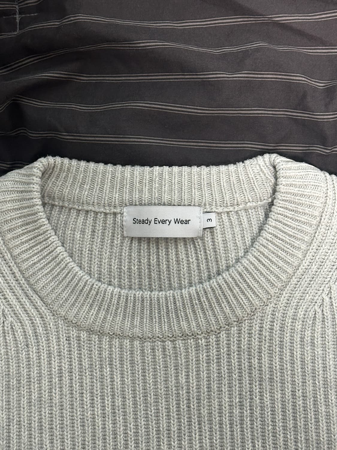 스테디에브리웨어 크루넥 코튼 립 니트 (화이트 멜란지)  상품이미지3