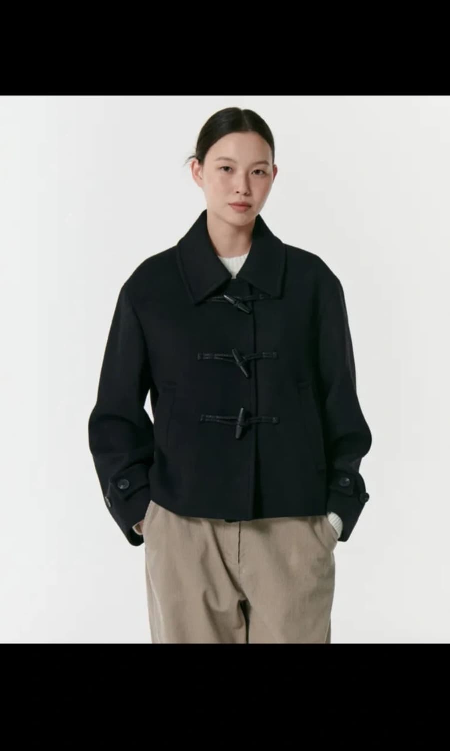 무신사 스탠다드 우먼즈 울 블렌드더플쇼트코트 블랙 상품이미지1