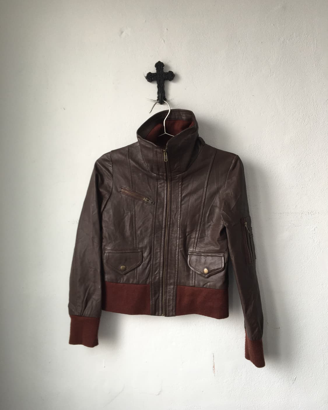 Lamb skin high neck bomber leather jacke 상품이미지1