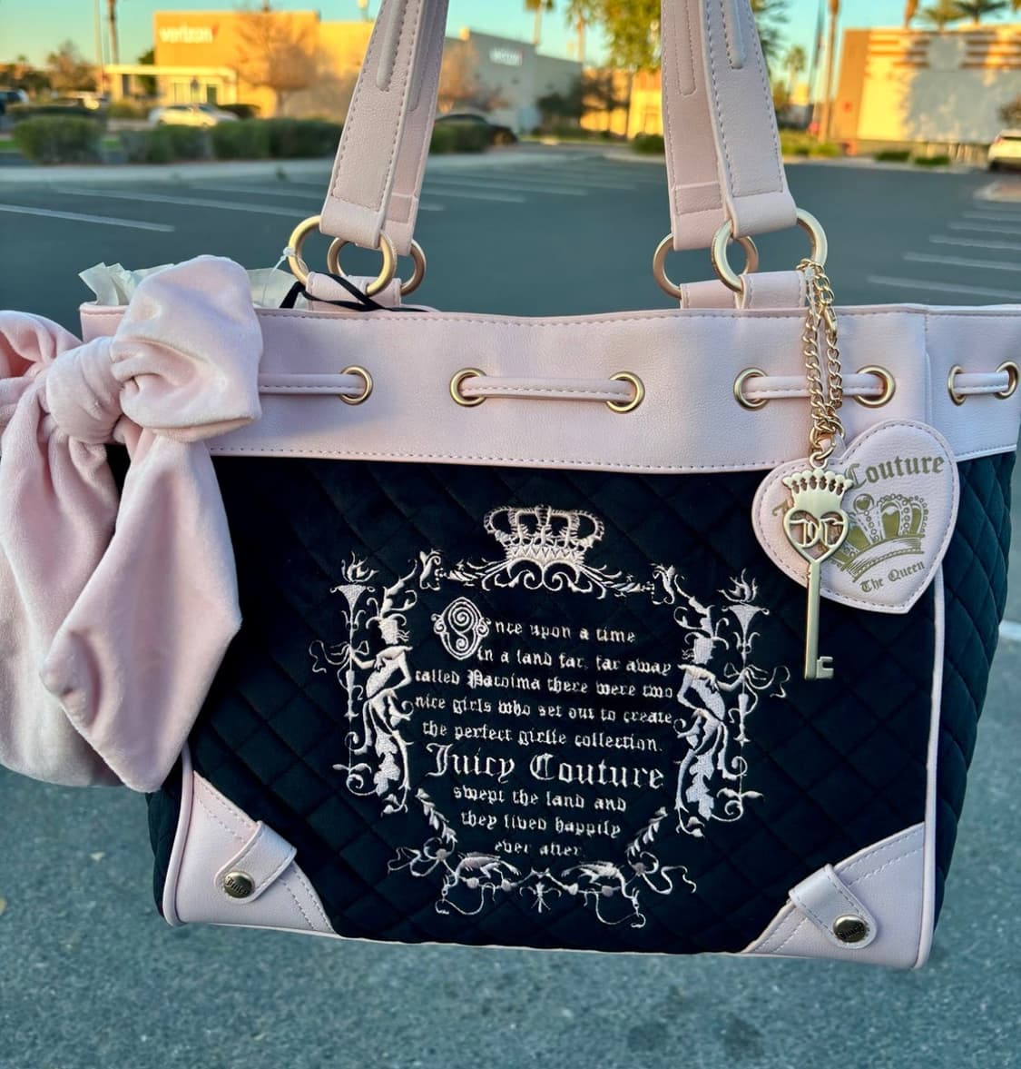 쥬시꾸뛰르 테일 데이드리머 토트백 빈티지 갸루 핑크 브라운 리본 챰 상품이미지1