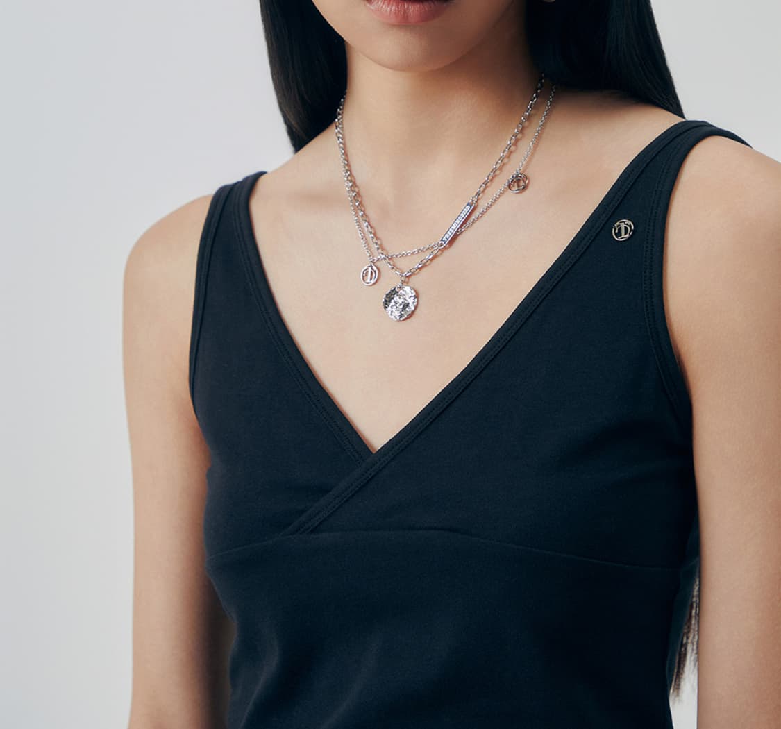 Double Layered Logo Necklace [ Silver ] 상품이미지2
