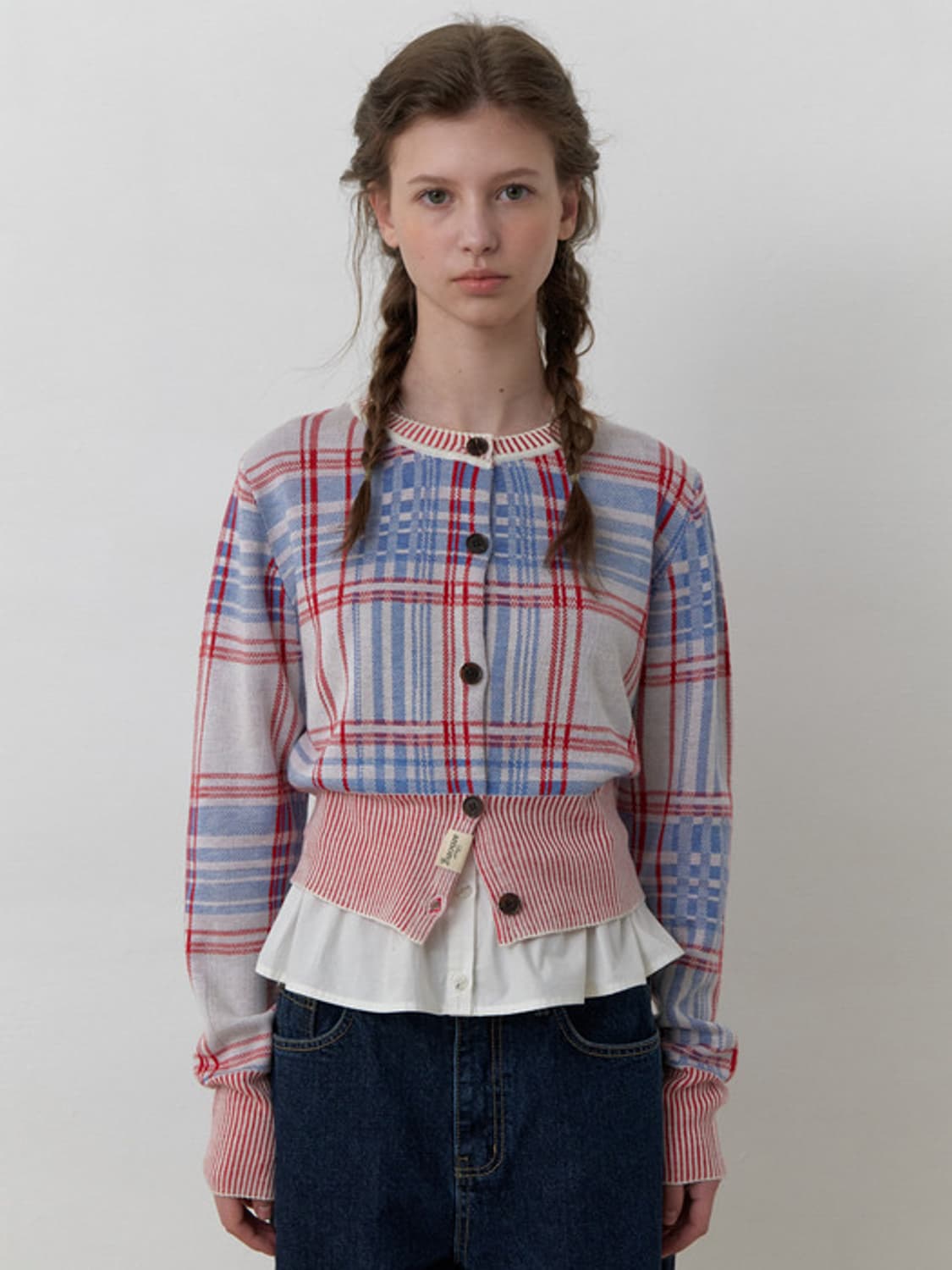 어몽 믹스 컬러 체크 가디건 상품이미지2