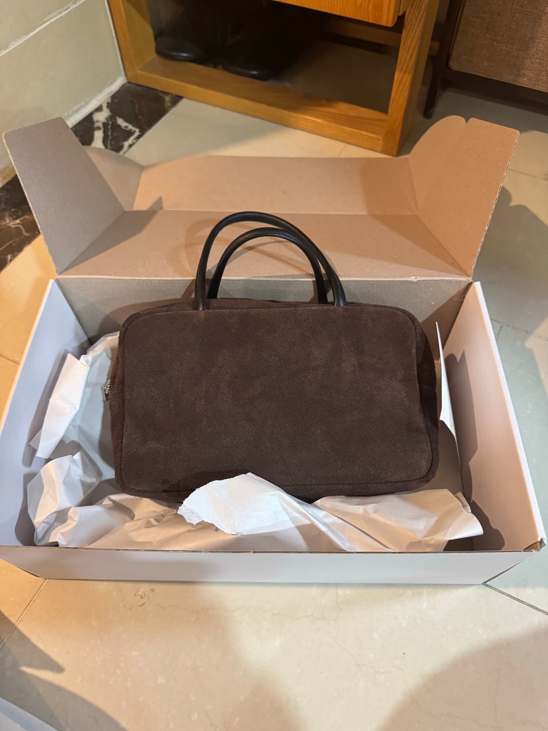 도우 dow 스웨이드 스퀘어 백 다크 브라운 상품이미지4