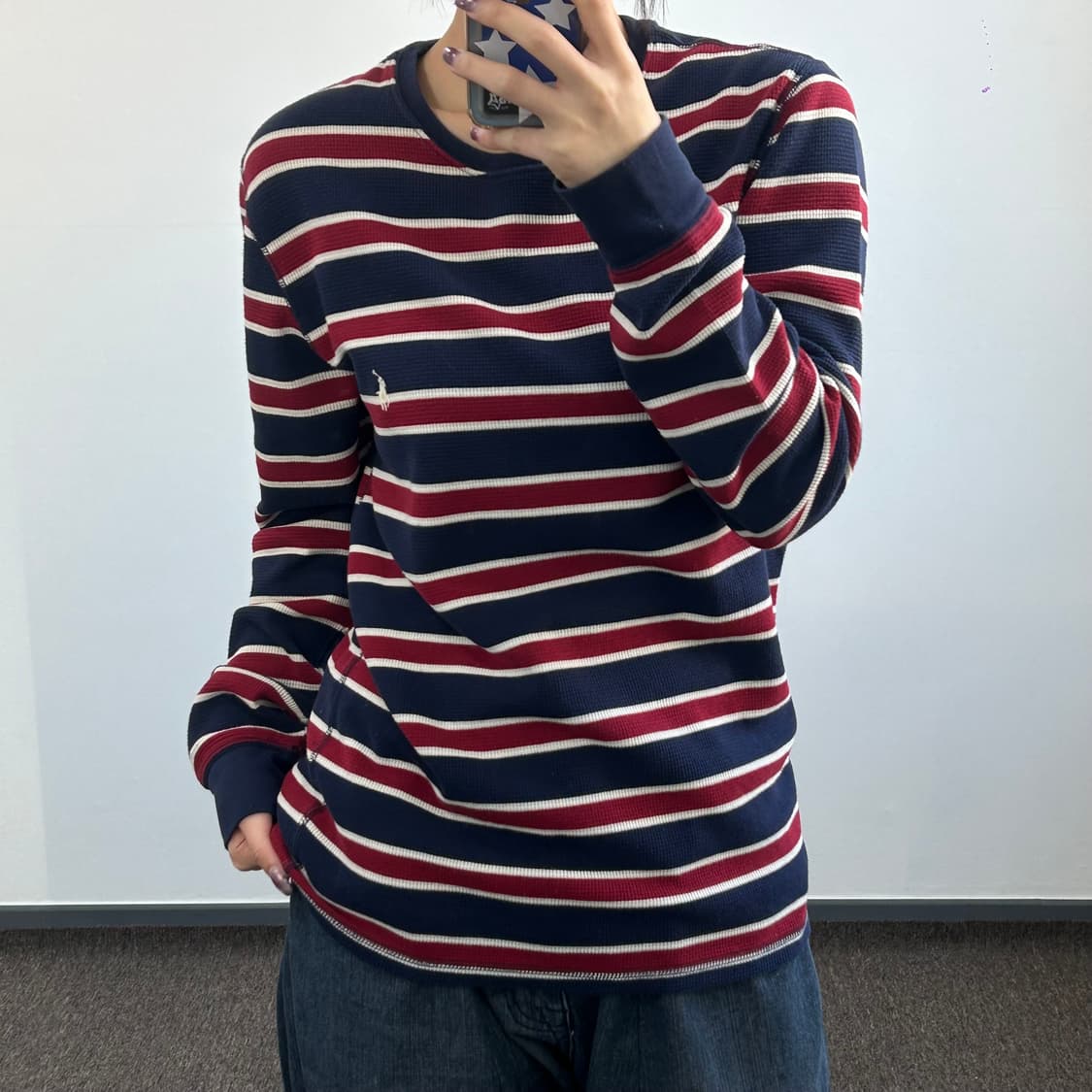 Polo 폴로 화이트포니 네이비 레드 스트라이프 와플 니트  상품이미지1