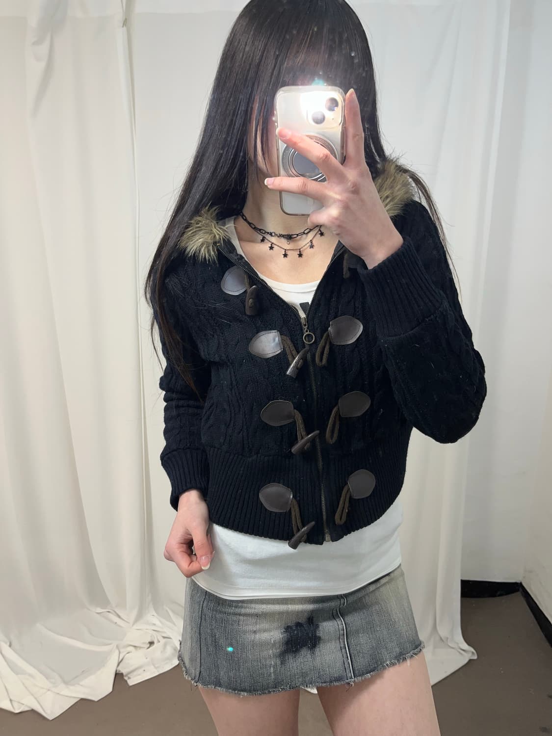 울프죠 꽈배기 니트 후드집업 상품이미지5