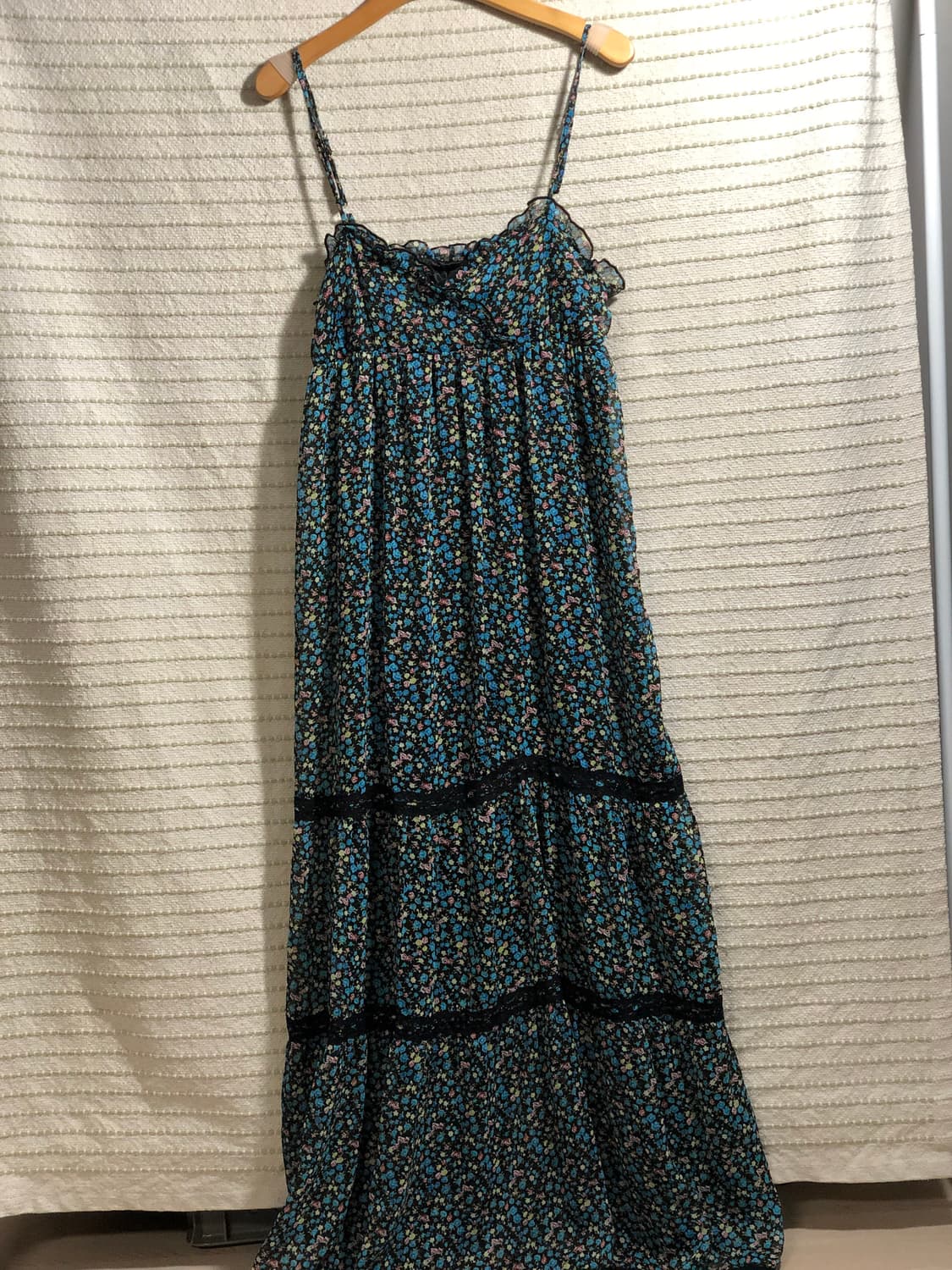 일본 빈티지 블루 플라워 패턴 플로럴 쉬폰 모리걸 롱 원피스 상품이미지2