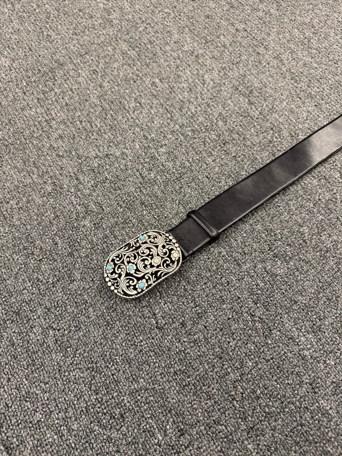 Vintage 패턴 버클 웨스턴 블랙 가죽벨트 상품이미지2