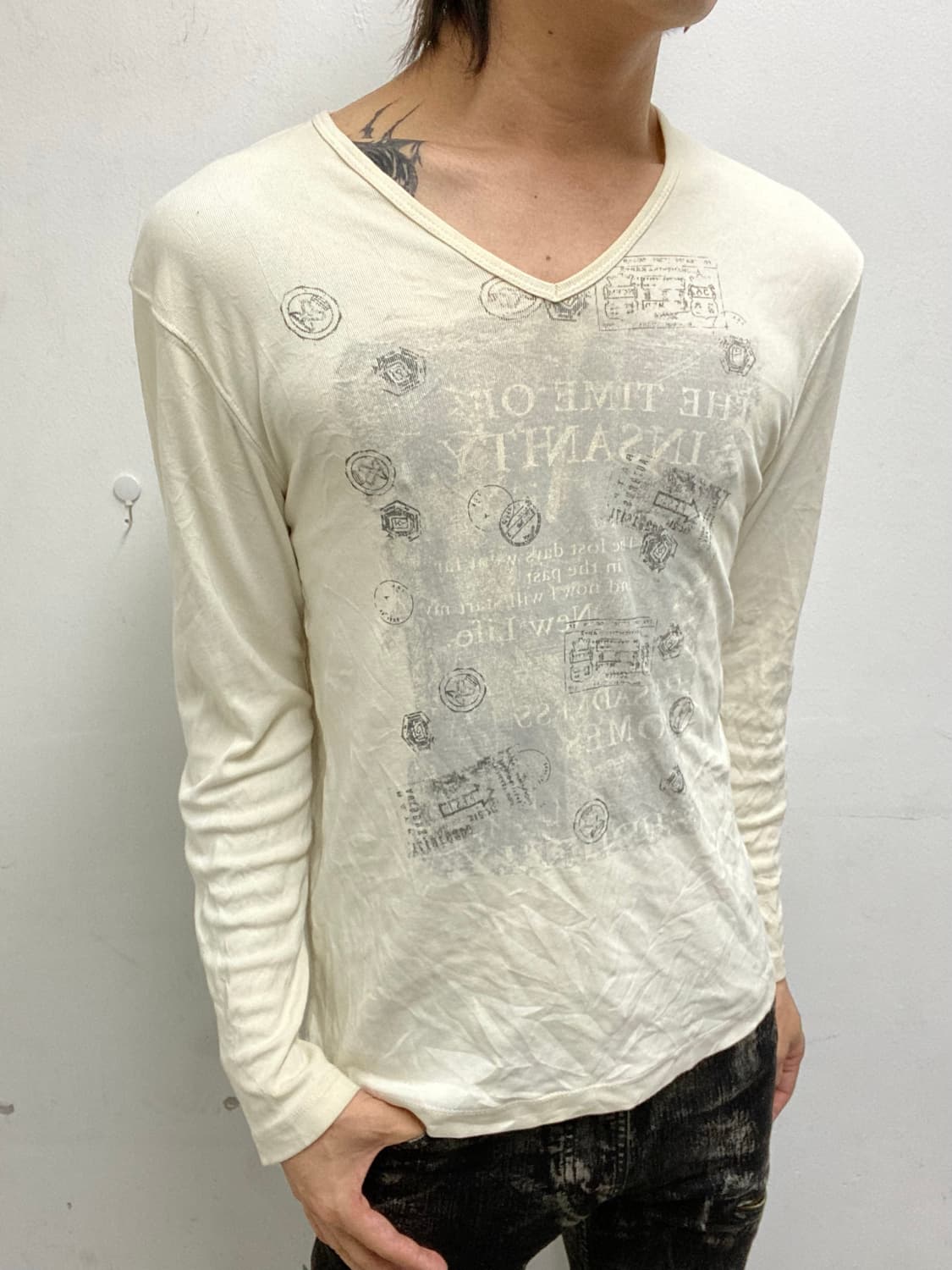 [Nicole Club For Men]Y2K Print Ivory Sle 상품이미지1