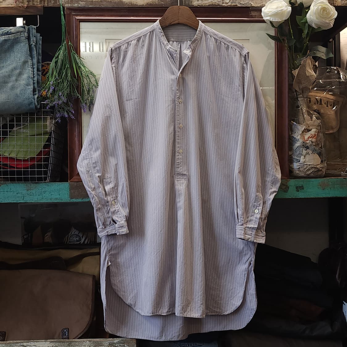 60s 프랑스 워크셔츠 가드너 빈티지 셔츠 퍼플 롱 튜닉 셔츠 s 상품이미지2