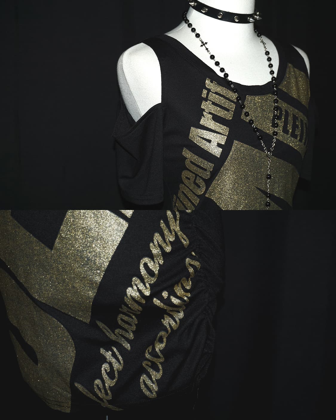 y2k gold lettering shirred t  상품이미지4
