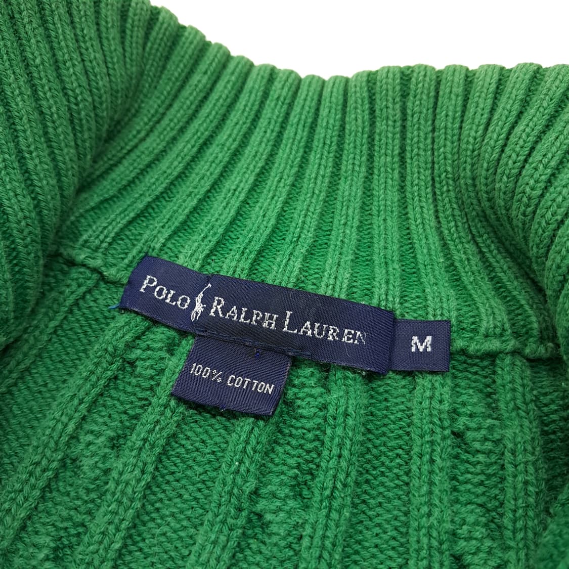 CL099 M 폴로 랄프로렌 옐로우 포니 자수 그린 케이블 니트 집업 상품이미지3