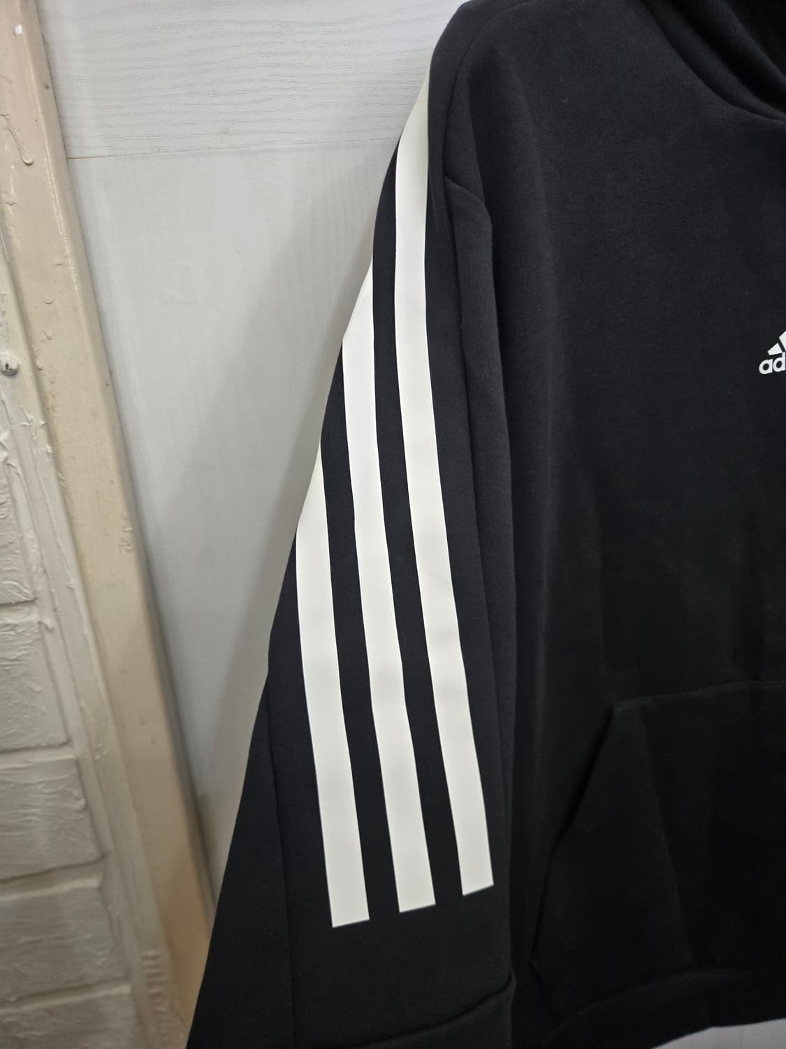 100,L)) adidas 아디다스 후드티셔츠! 블랙&화이트! 상태굿~ 상품이미지3