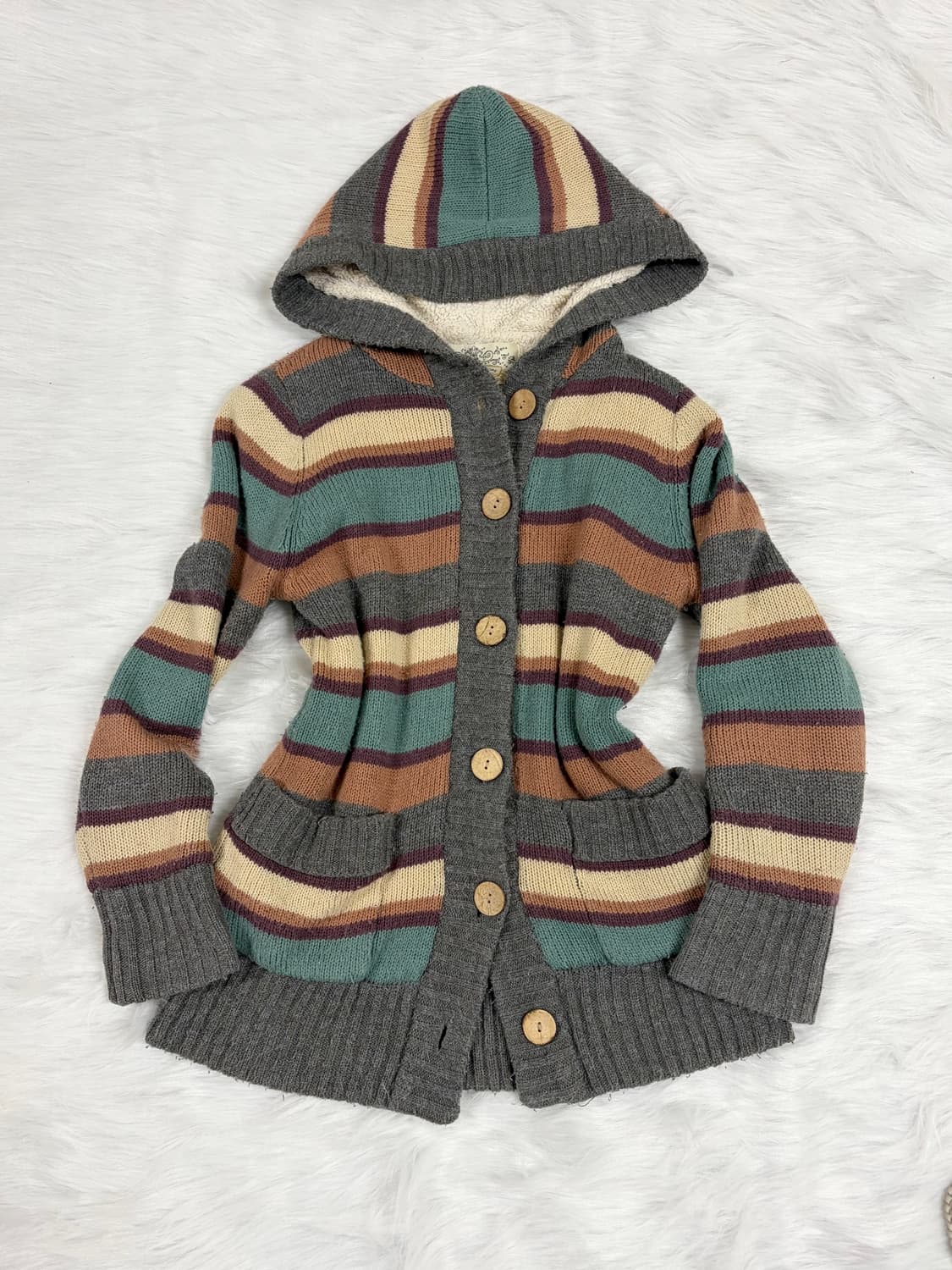 양털 무지개떡 너드 후드 우드단추 미사 임수정깔 상품이미지1