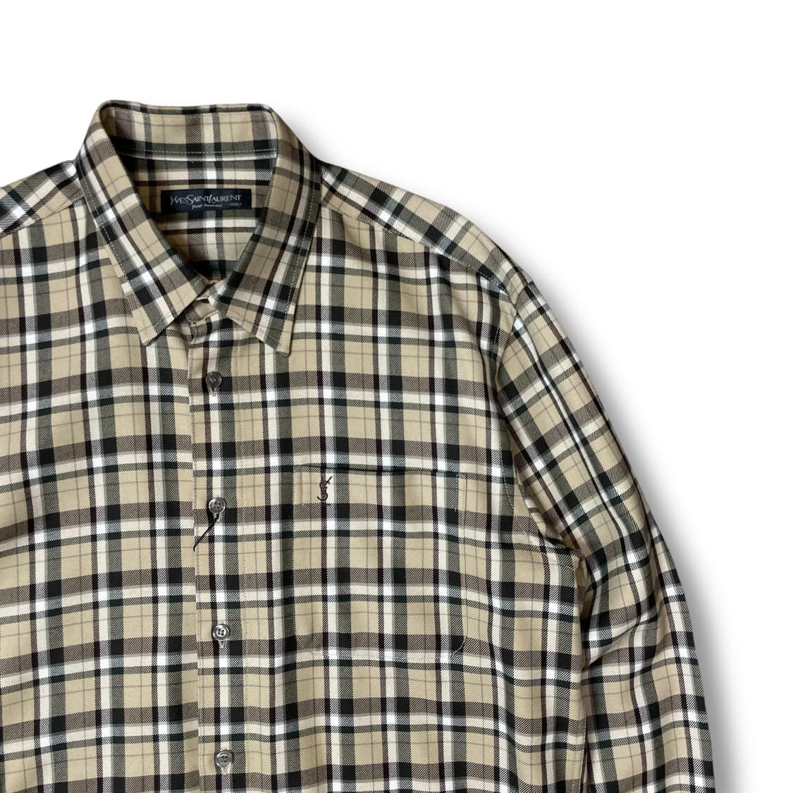 입생로랑 베이지 체크 원포켓 울 폴리 긴팔 셔츠 100 상품이미지3