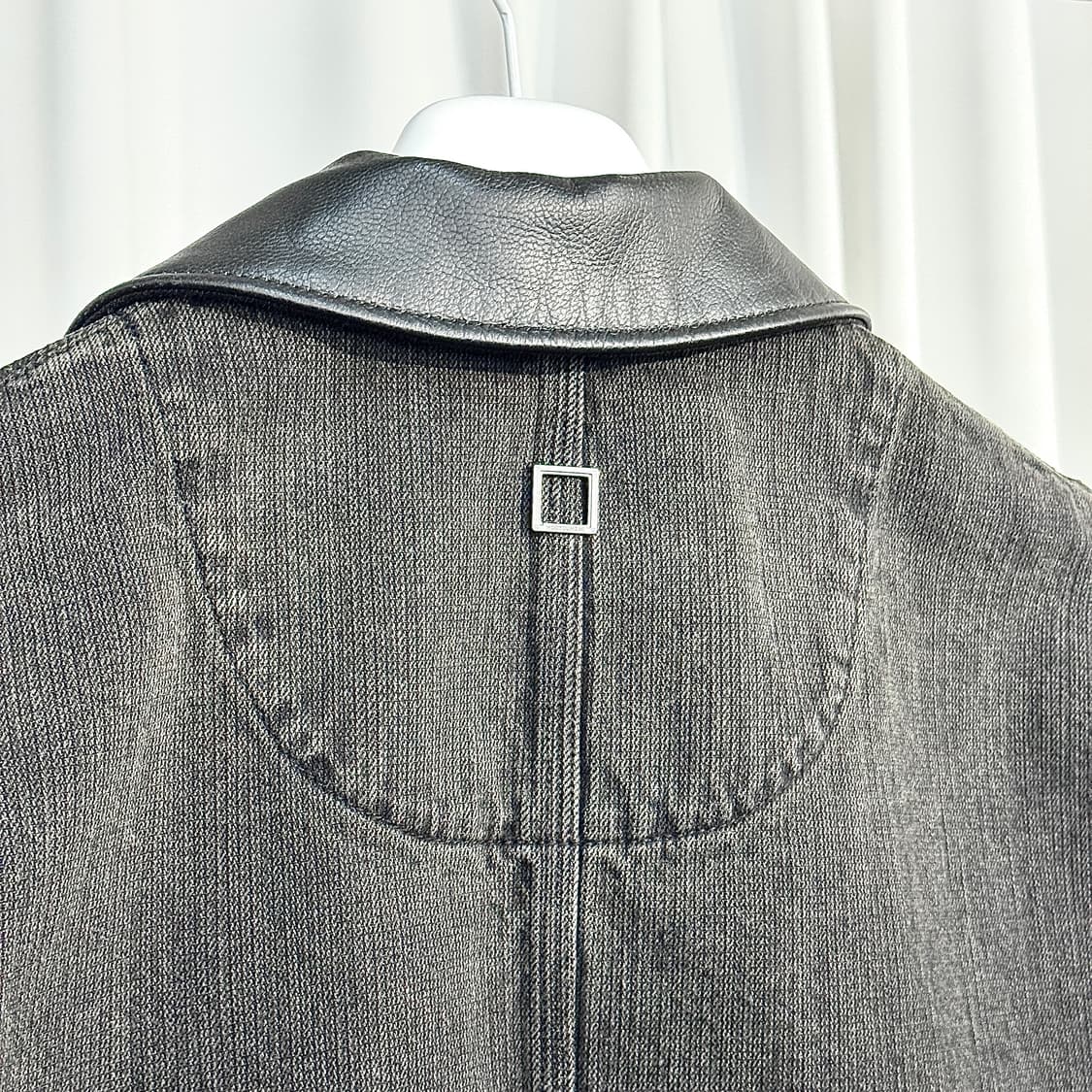 (48) 26SS 우영미 블랙 레더 데님 워싱 자켓 블랙 상품이미지6