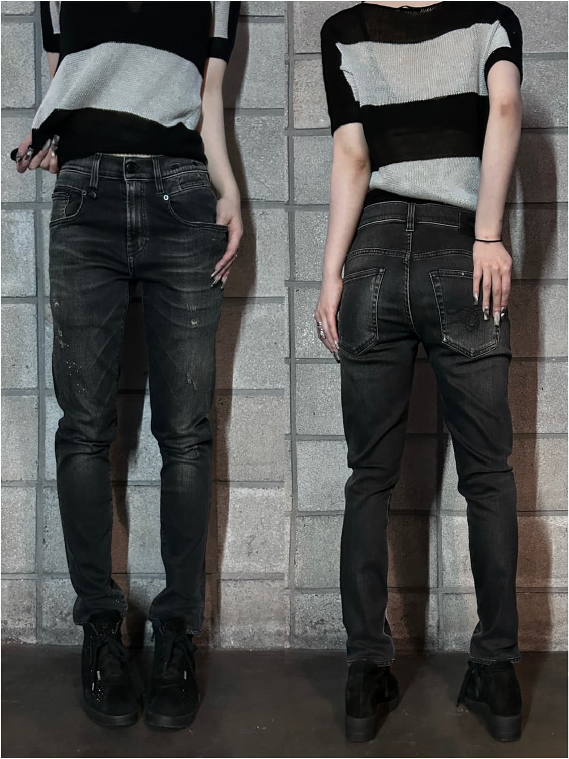R13 블랙 디스트레스드 데님 팬츠 상품이미지1