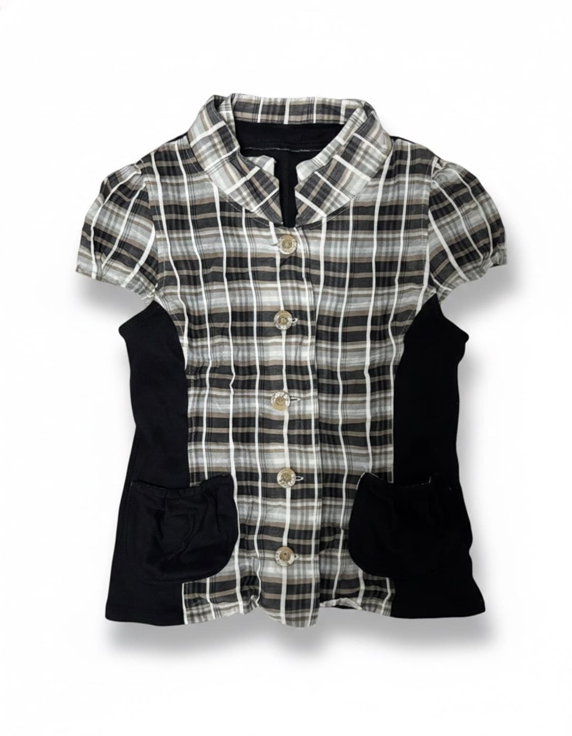 [개인결제]빈티지 체크 시스루 반팔 블라우스 상품이미지1