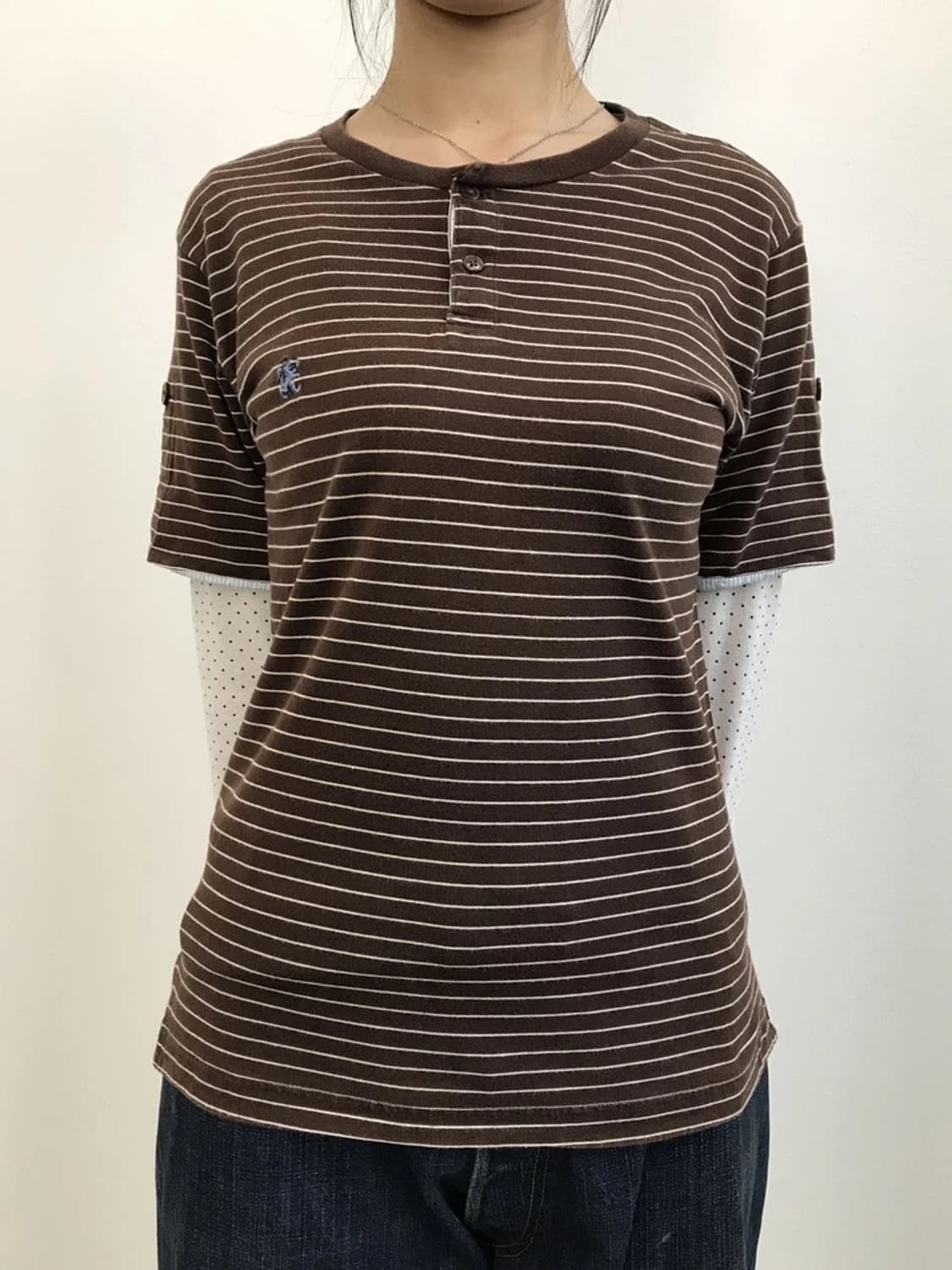 R.Newbold Stripe Henley T Shirt Brown 상품이미지2