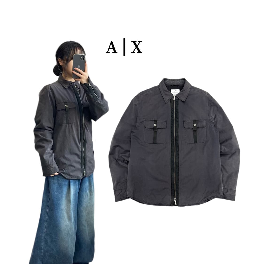 아르마니 익스체인지 투포켓 바이커 투웨이 셔츠형 집업 자켓 상품이미지1