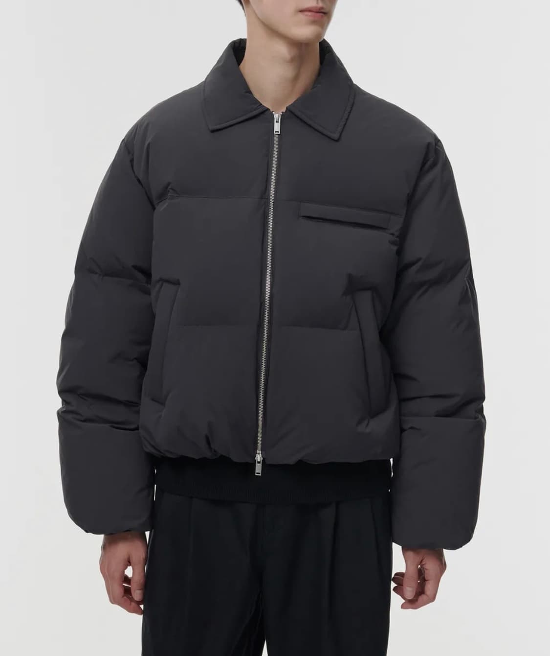 [새상품] 무신사스탠다드 칼라드 다운푸퍼 숏패딩 차콜그레이 L 상품이미지1