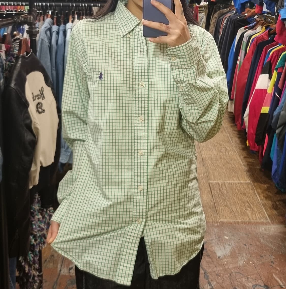 [Hi] 폴로 긴팔 체크셔츠 그린 상품이미지1
