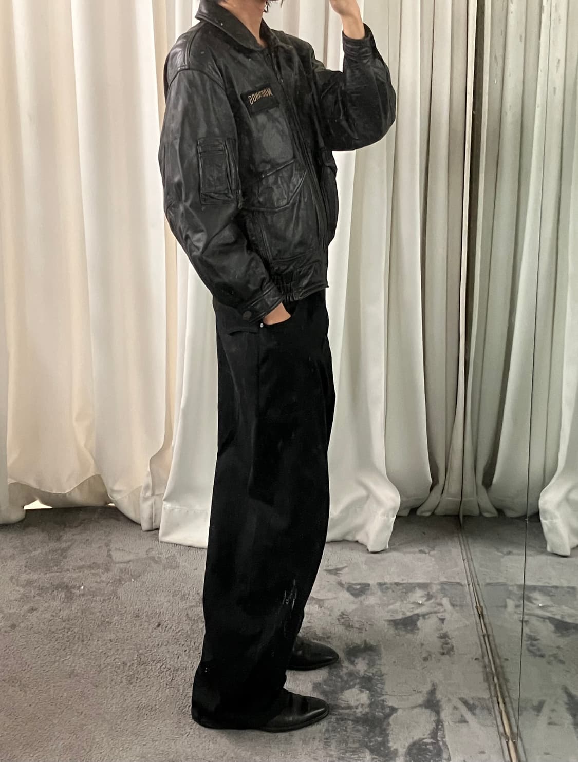 VTG 빈티지 블랙 레더 봄버 자켓 L 상품이미지8