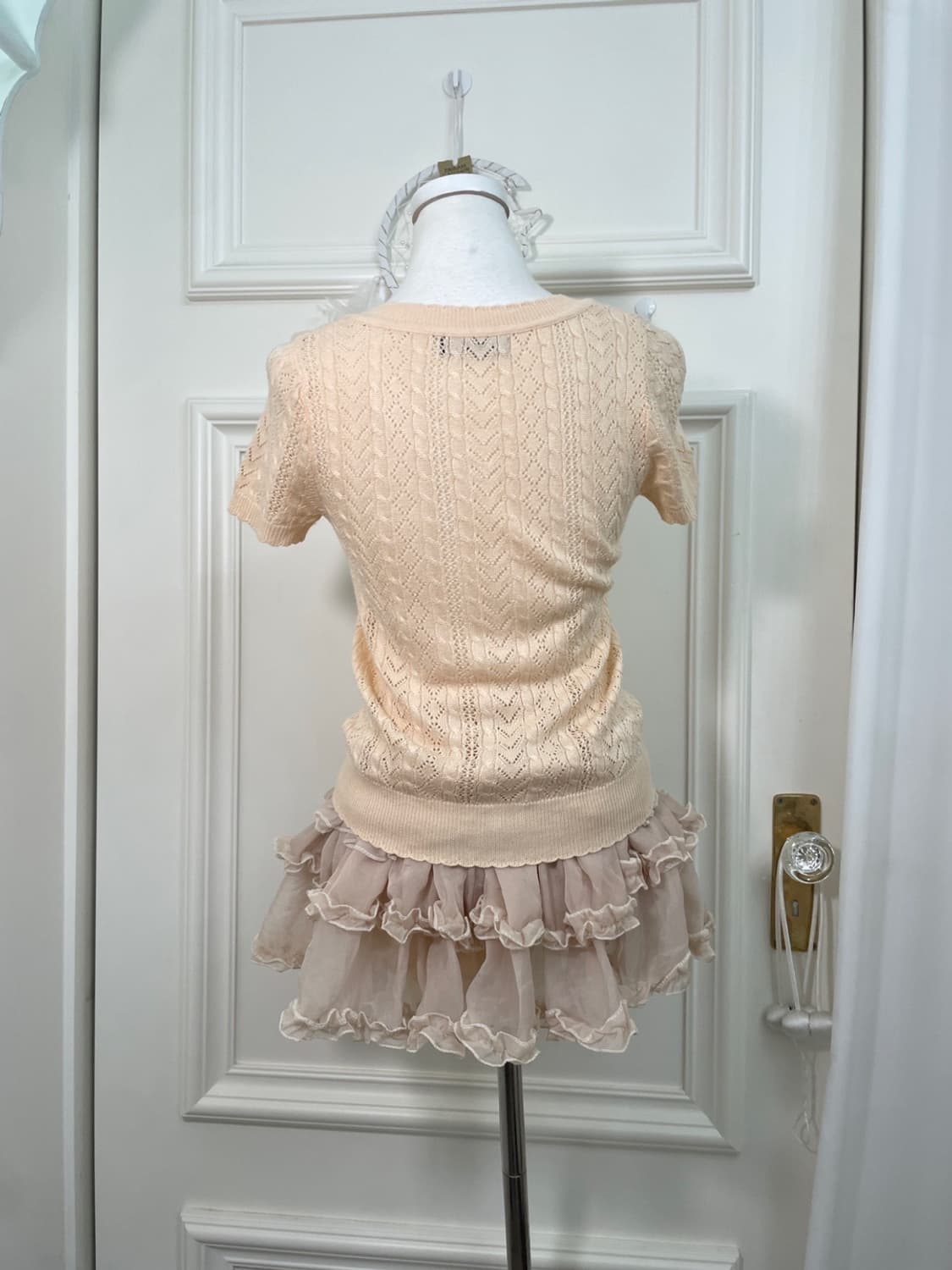 coral crochet half knit cardogan(size-S) 상품이미지3