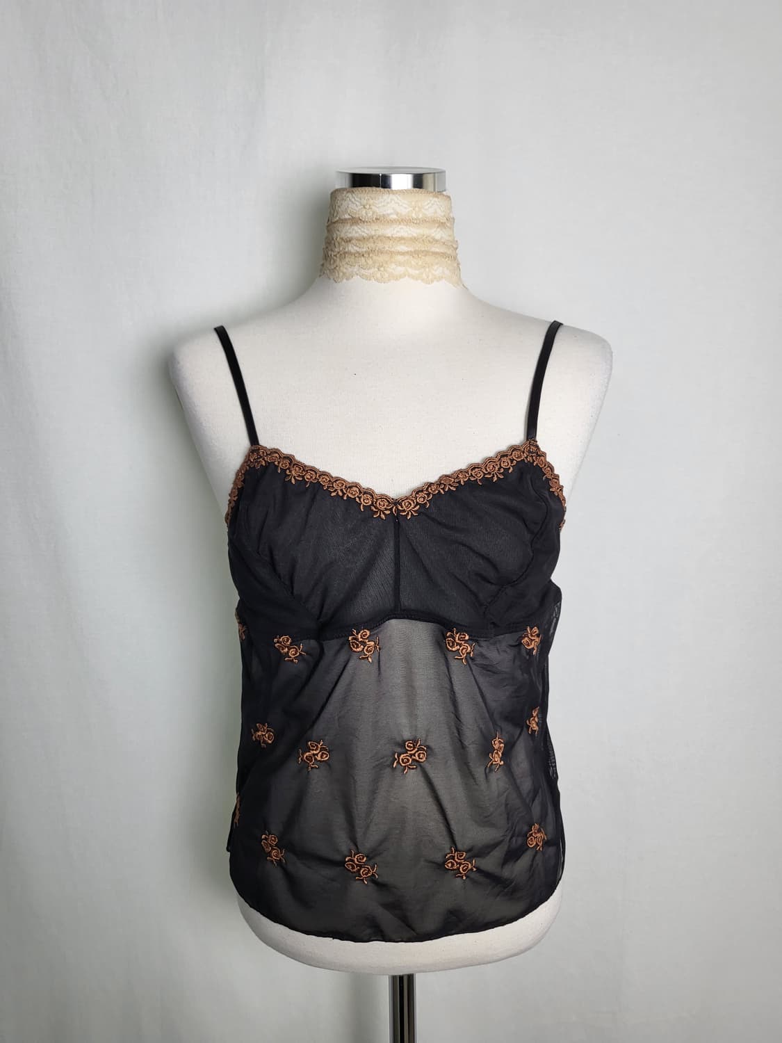 빈티지 블랙 시스루 나시 슬립 상품이미지1