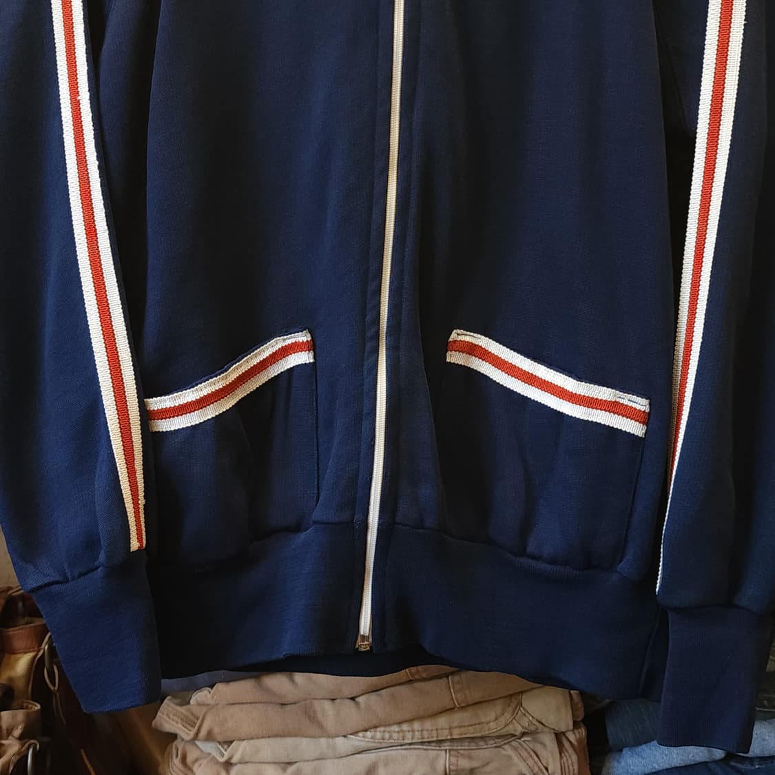 70s 빈티지 트레이닝 집업 자켓 스트라이프 블루 m  상품이미지8