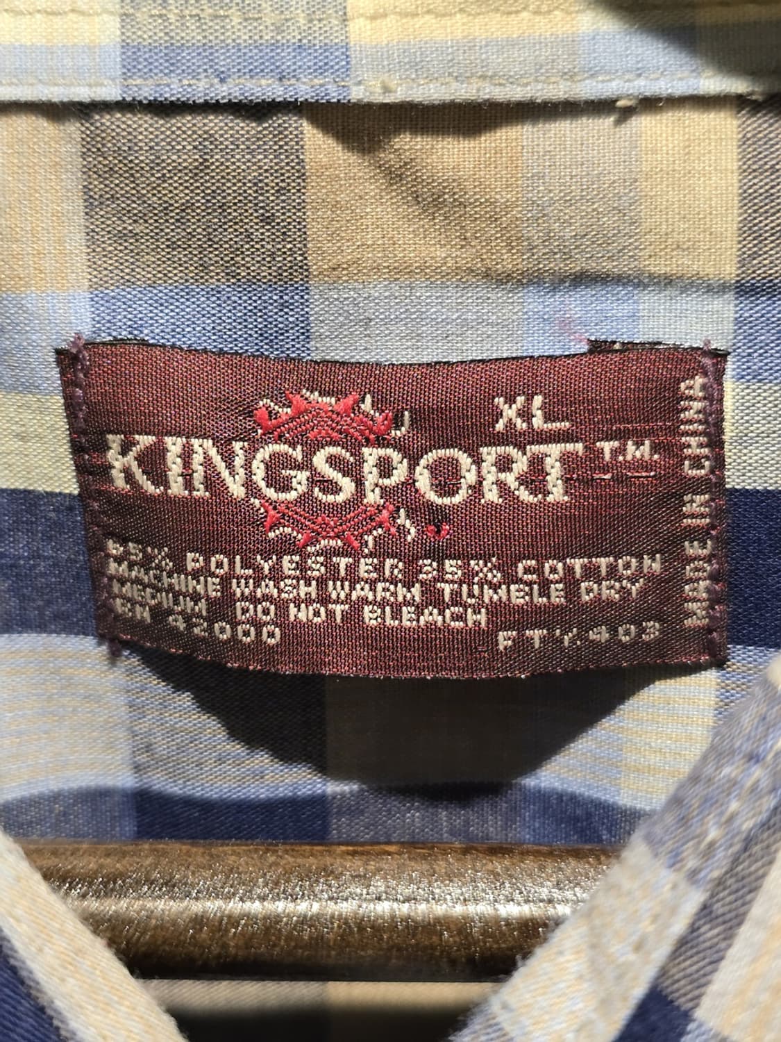 90s Kingsport Blue and Beige Plaid Shirt 상품이미지4