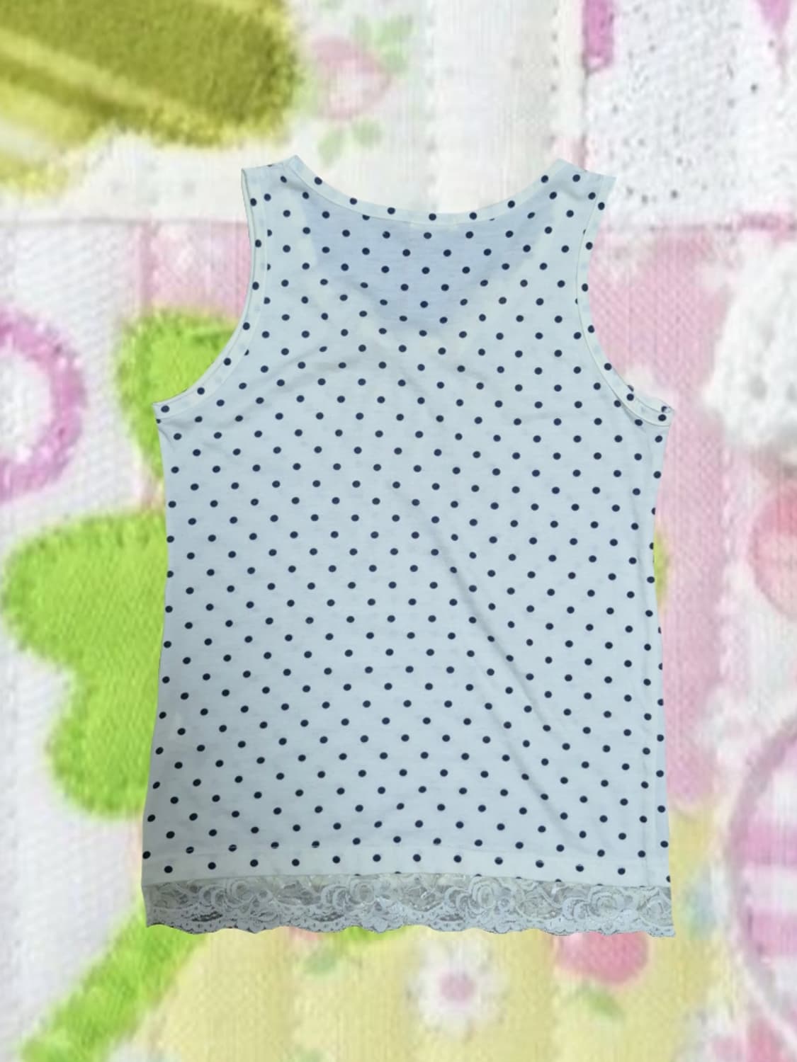 빈티지 모리걸 땡땡이 도트 레이스 나시 블라우스 슬리브리스 상품이미지2