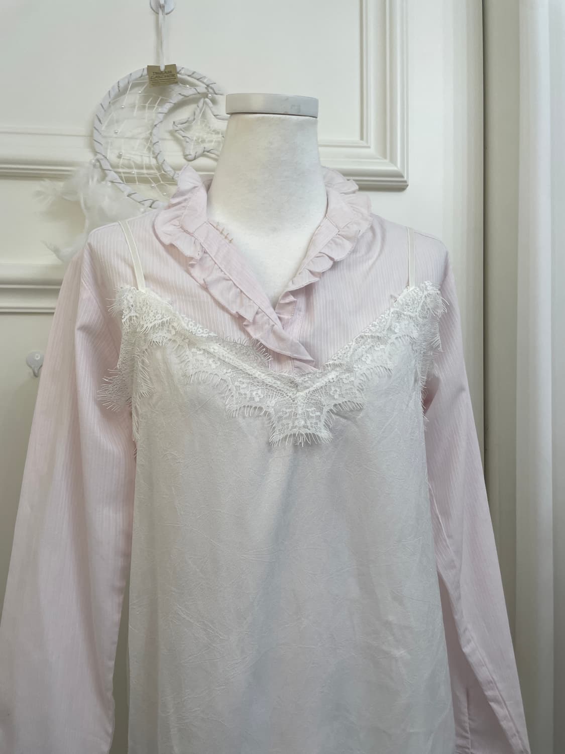 pink ruffle point lovely shirt&white lac 상품이미지4