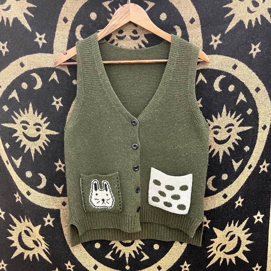 빈티지 코지 모리 키치 자수포켓 버튼 니트 베스트 K0124 상품이미지3