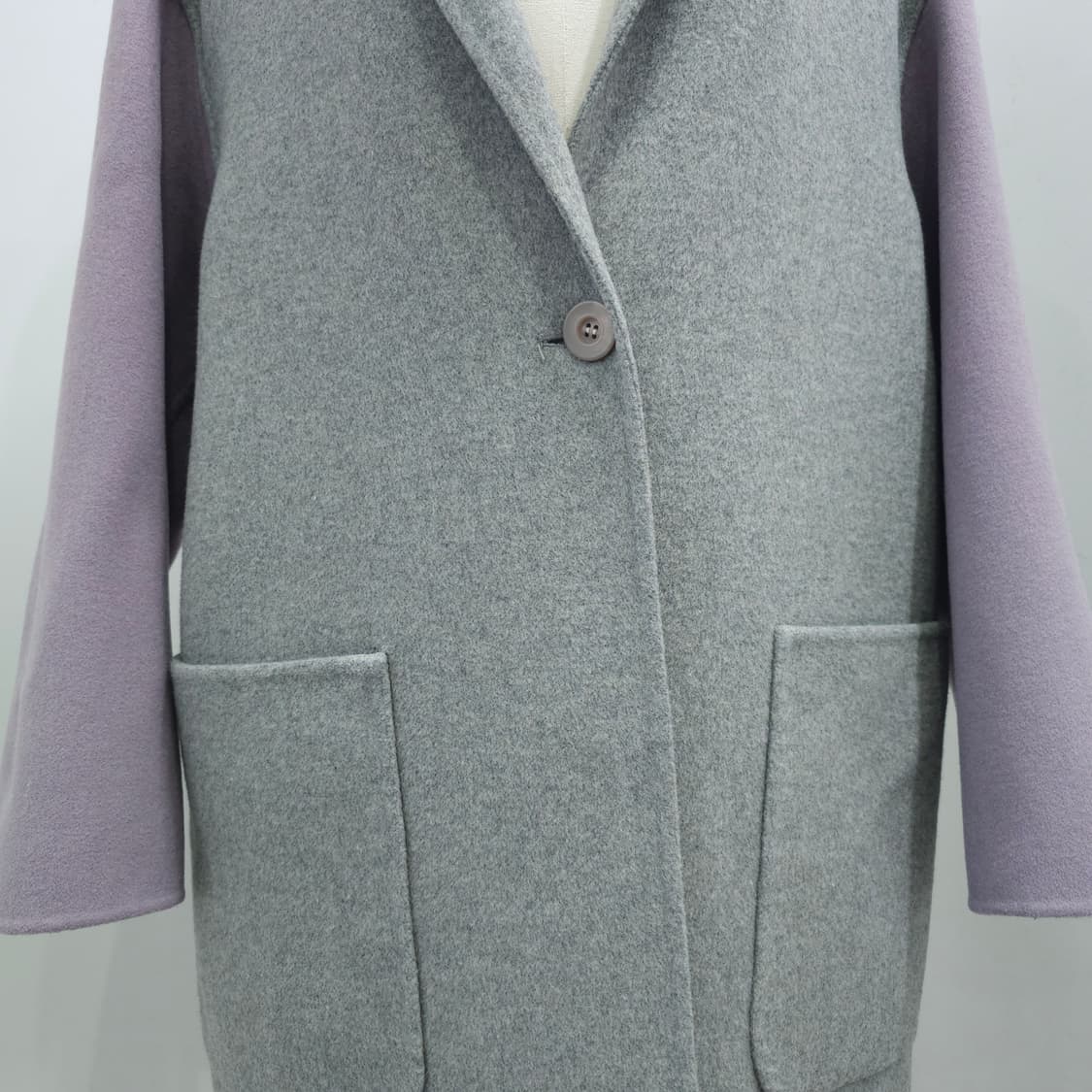 울 그레이 삼색컬러 배색 오버핏 롱코트 상품이미지5