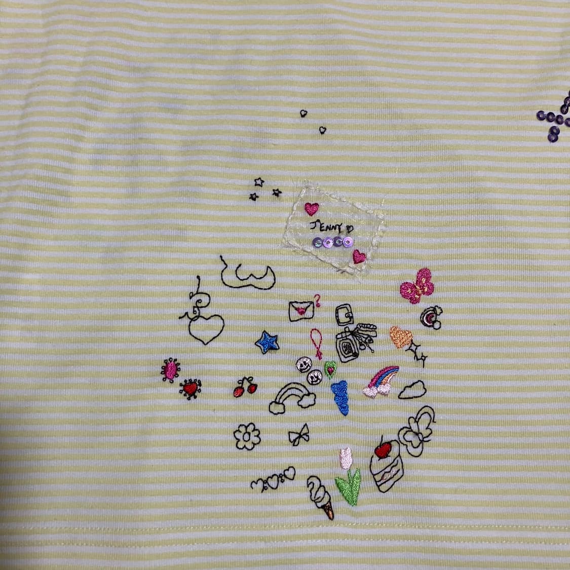 [OS] 제니팩스 옐로 스트라이프 자수 티셔츠 상품이미지6