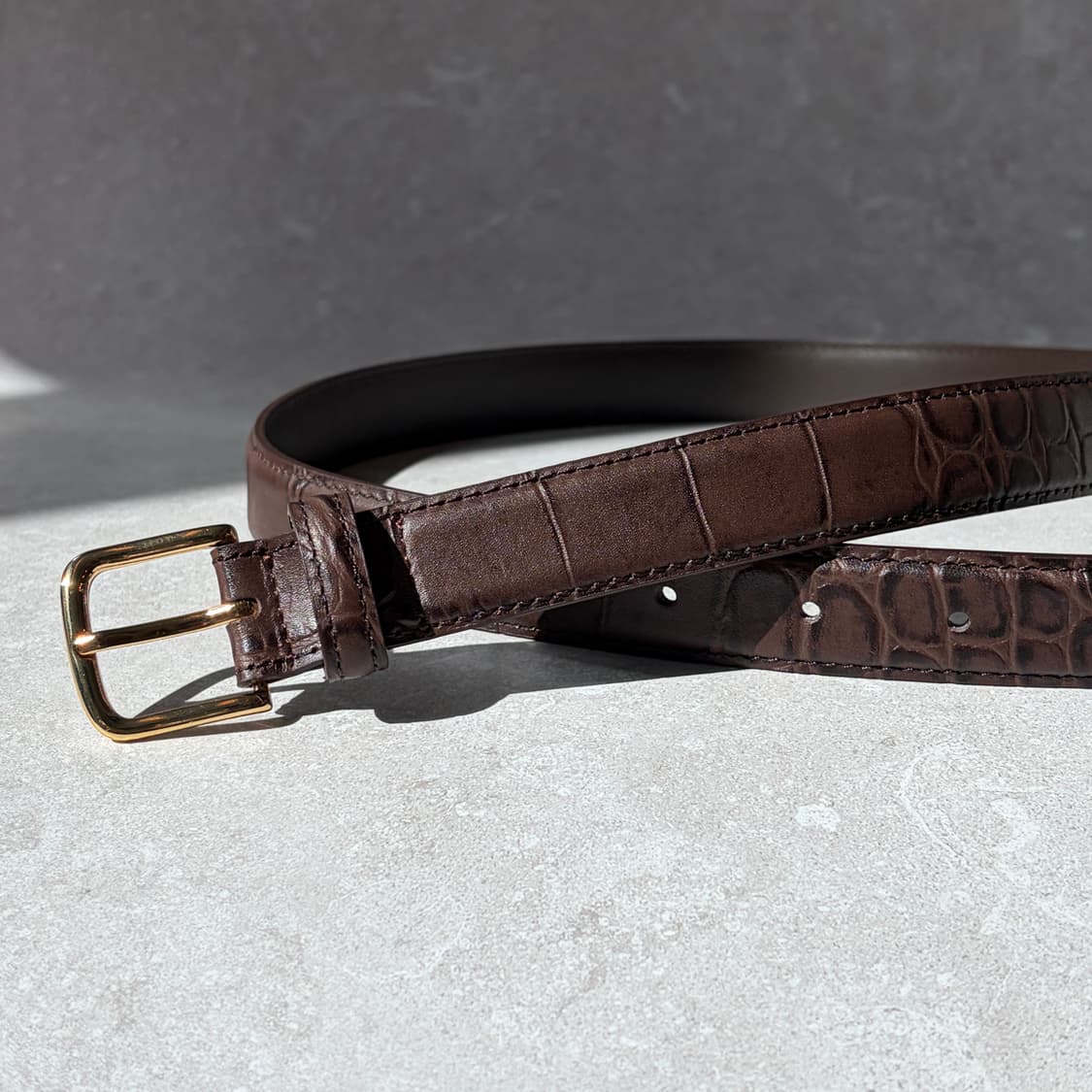 Oribell 크로커다일 페이던트 소가죽 골드버클 미니멀 버클 벨트 상품이미지5