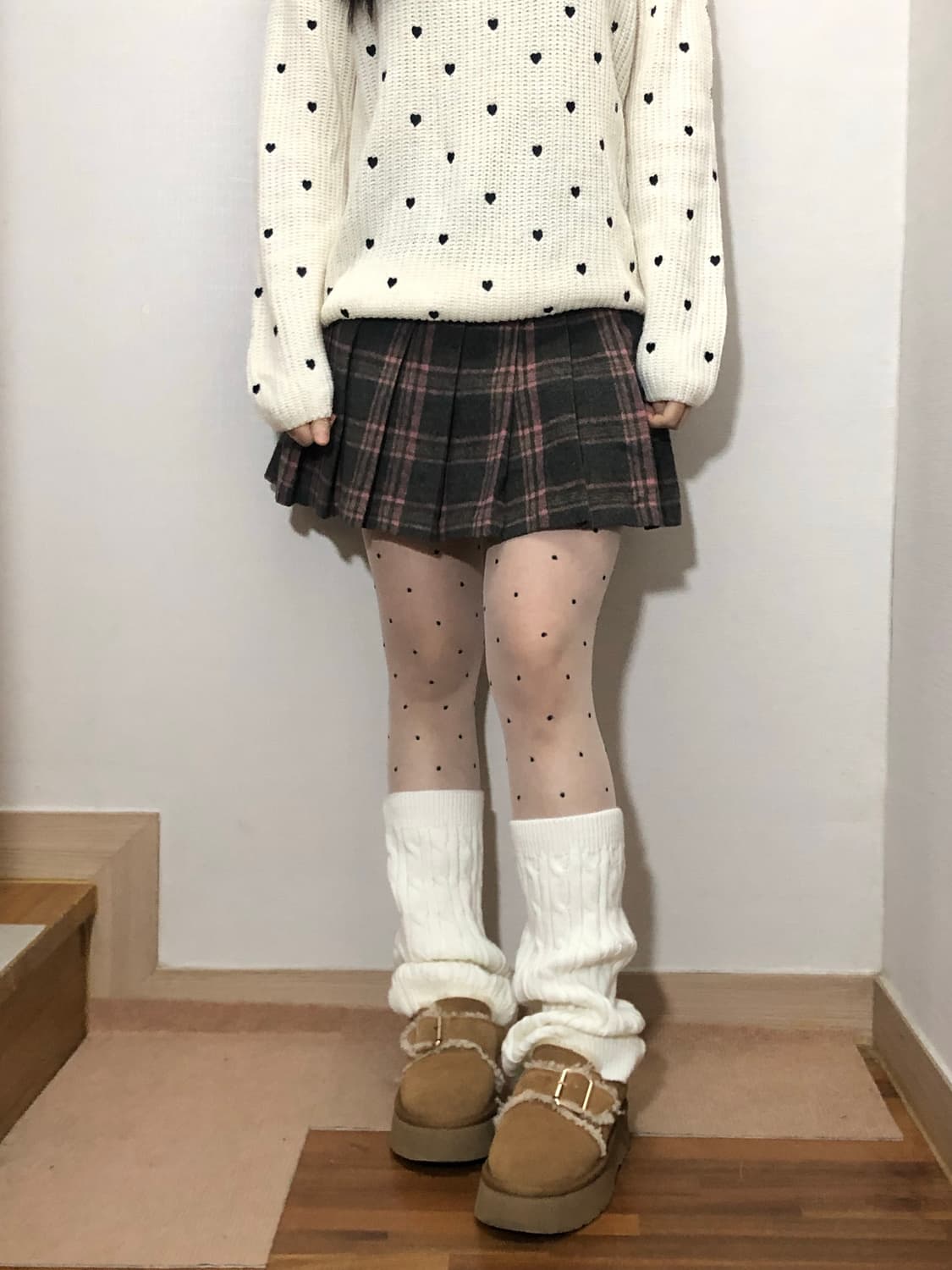 빈티지 그레이 핑크 울 플리츠 미니 스커트 상품이미지5