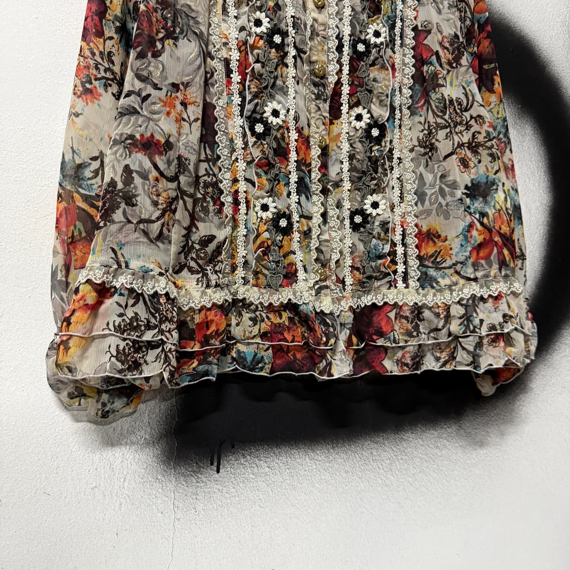 VTG 빈티지 에스닉 모리 레이스 디테일 크롭 블라우스 상품이미지4