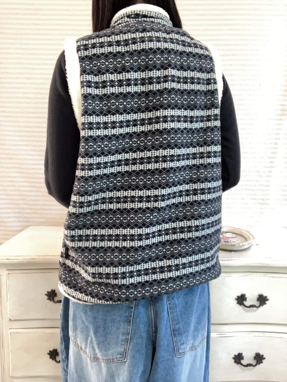 빈티지 블랙 우드 양털 조끼 y2k 스트릿 갸루 펑키 일본빈티지 상품이미지5