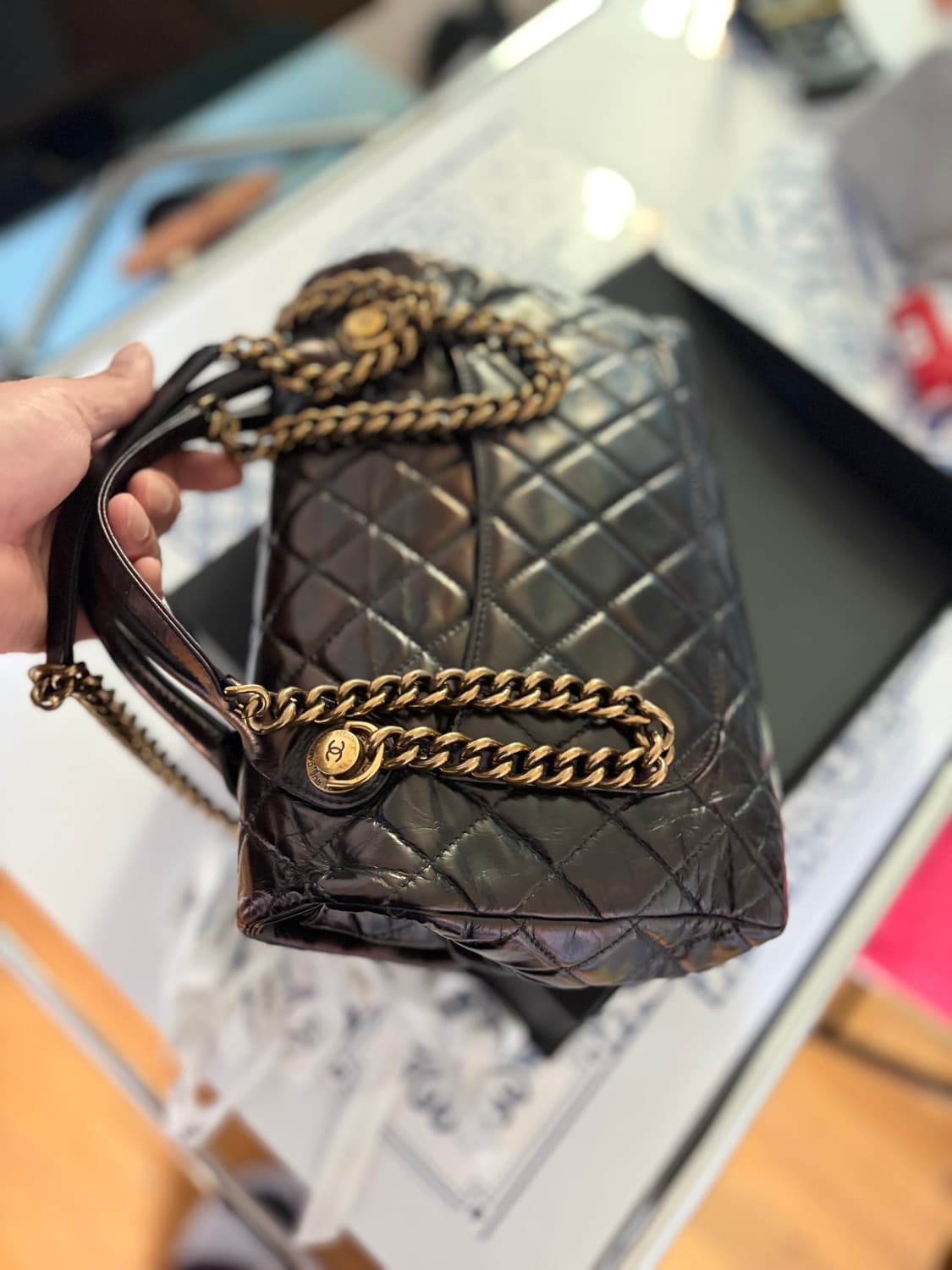 샤넬 빈티지 캐슬락 램스킨 탑 핸드백 (정품) 상품이미지5