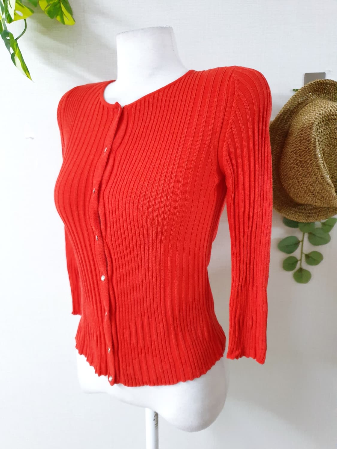 발렌티노 정품 이태리산 골지가디건 44 55 오렌지레드 상품이미지6