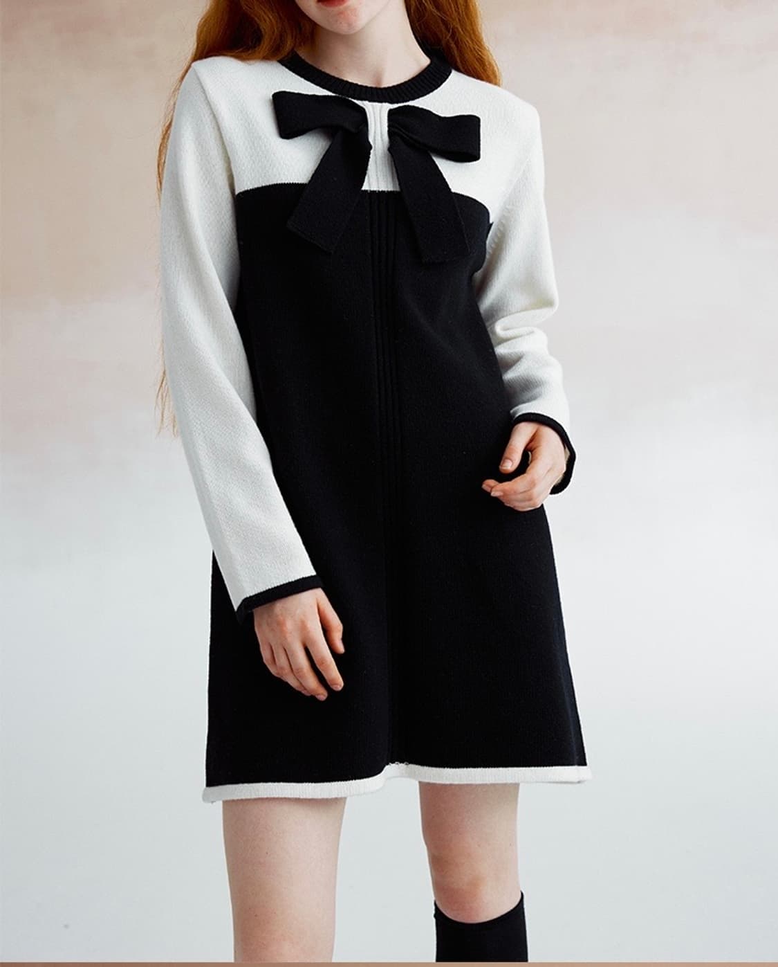 듀이듀이 리본 니트 원피스 드레스 상품이미지1