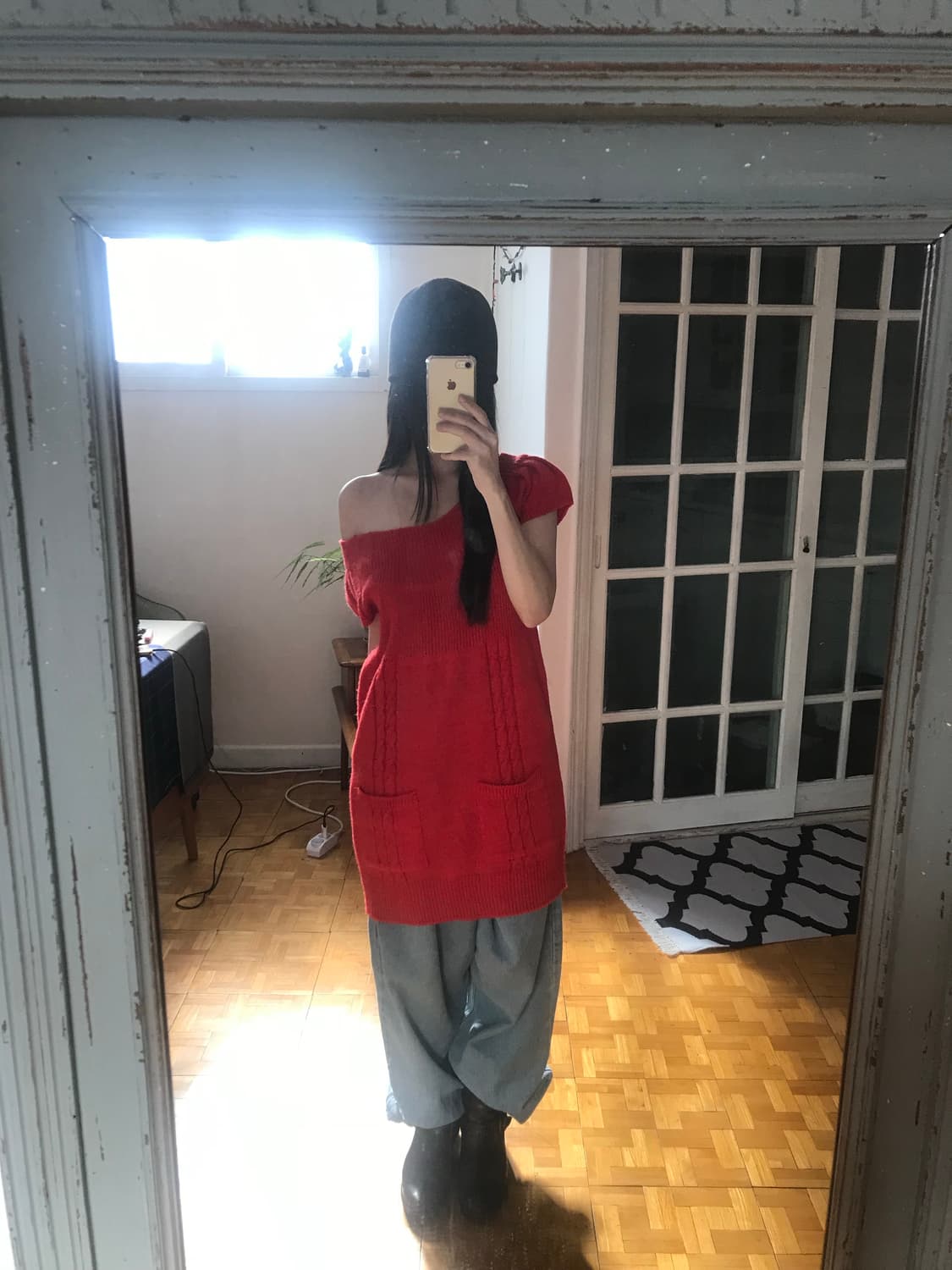 vintage red pocket knit one-piece 상품이미지2