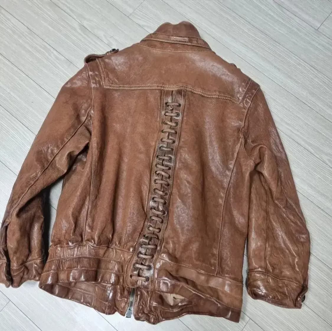 닐바렛 쭈글이 가죽 자켓 브라운(S) 상품이미지3