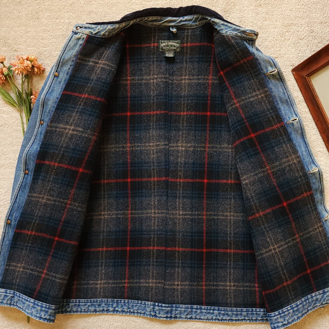 90s 폴로 컨트리 헌팅자켓 블랭킷 라이닝 데님 초어자켓 코트 L 상품이미지4