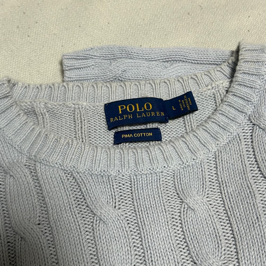 L 폴로랄프로렌 여성용 스카이블루 케이블 반팔 니트  상품이미지4