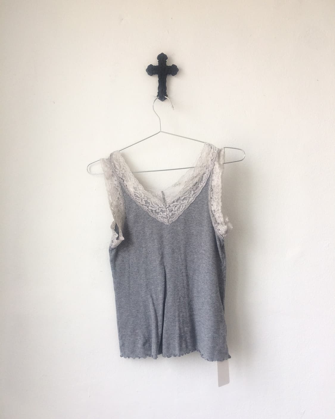 Lace trimming ribbed sleeveless 상품이미지2