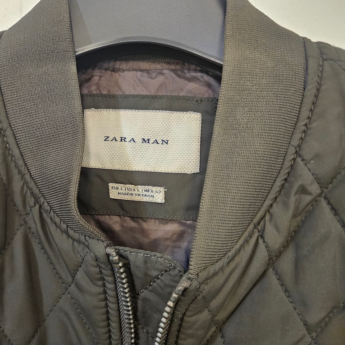 자라 맨 퀼팅 봄버 재킷 올리브 L 상품이미지3